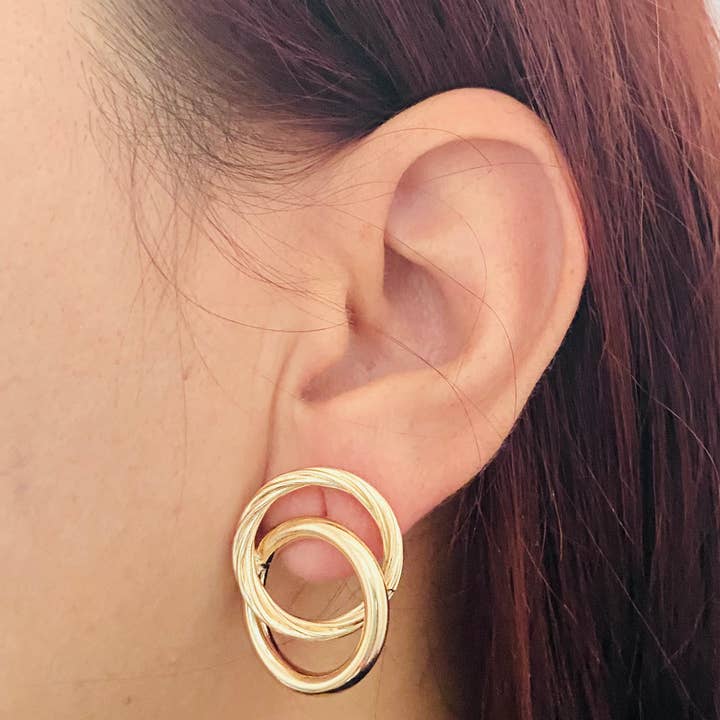 Dubbla Hoop-örhängen Guld, Twisted Örhängen, Dubbla Hoops för wholesale av Housegoldjewelry