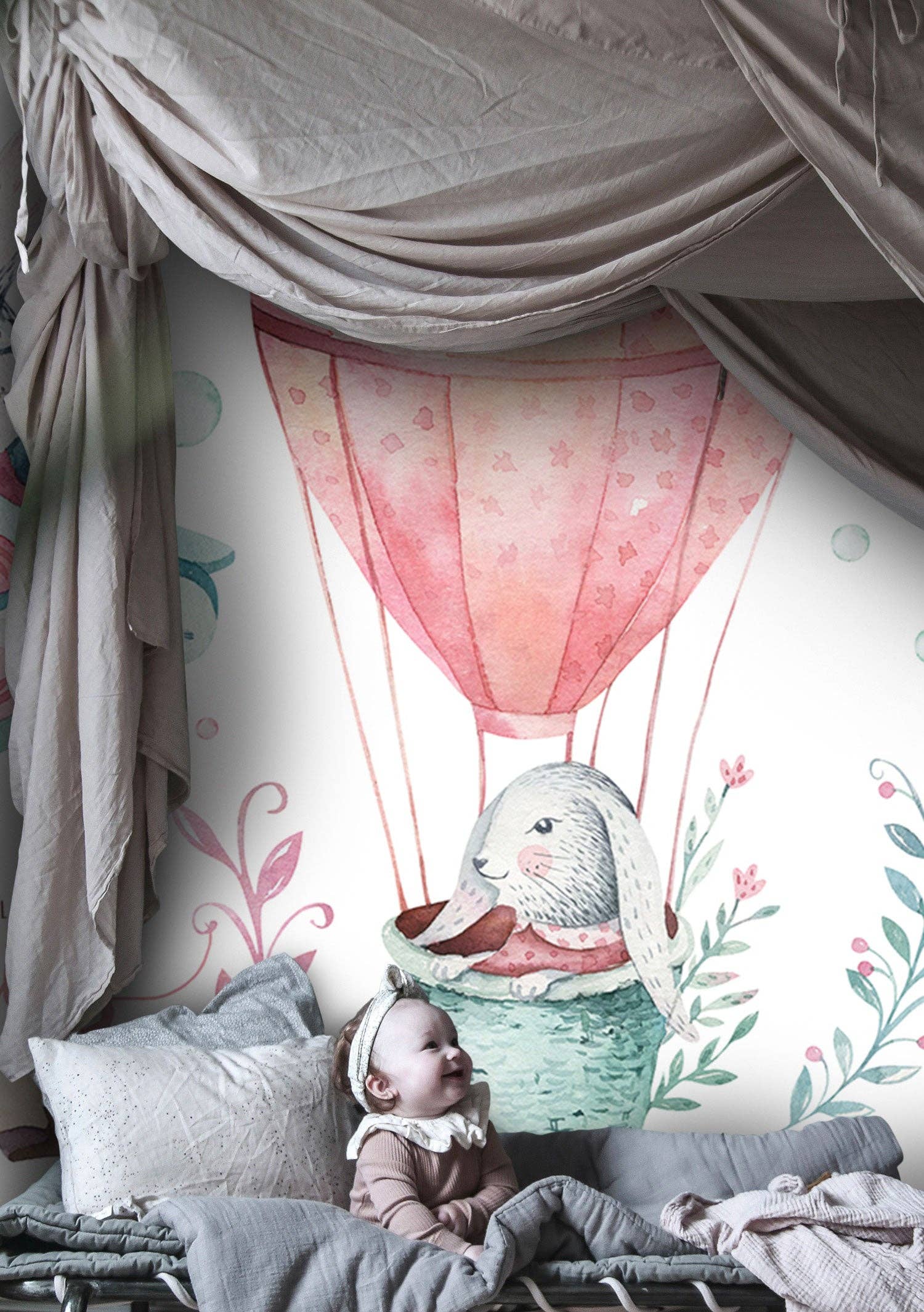 Les Panoramiques – Engroshandel Tapetrulle – Panorama tapet kaniner i luftballoner3