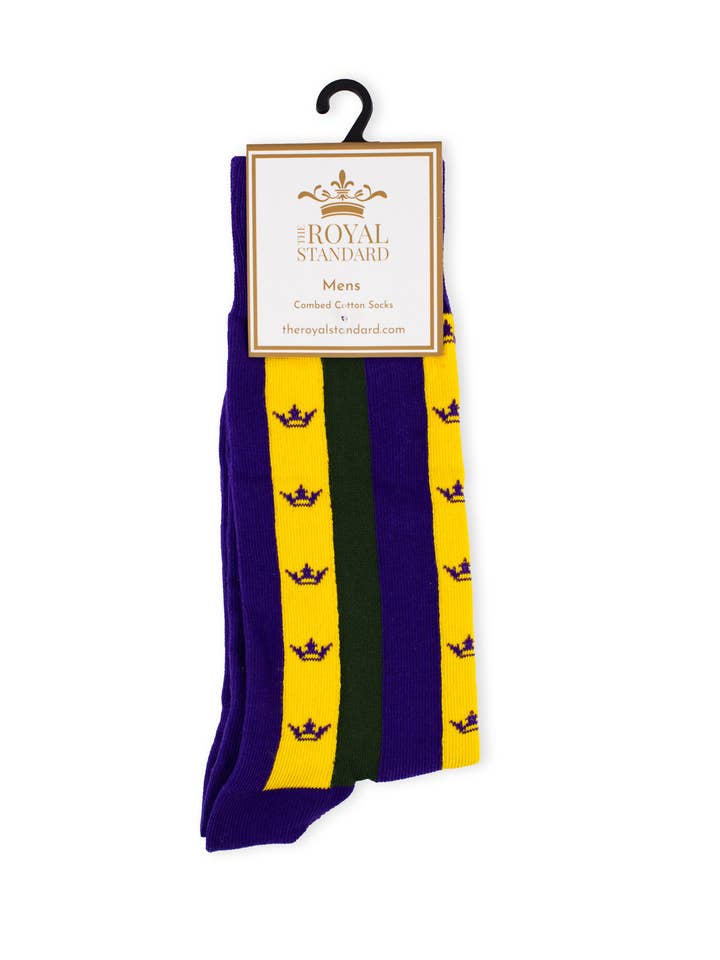 The Royal Standard - Wholesale Socks - Men's - Men's Mardi Stripe Socks Purple/Green/Yellow One Size