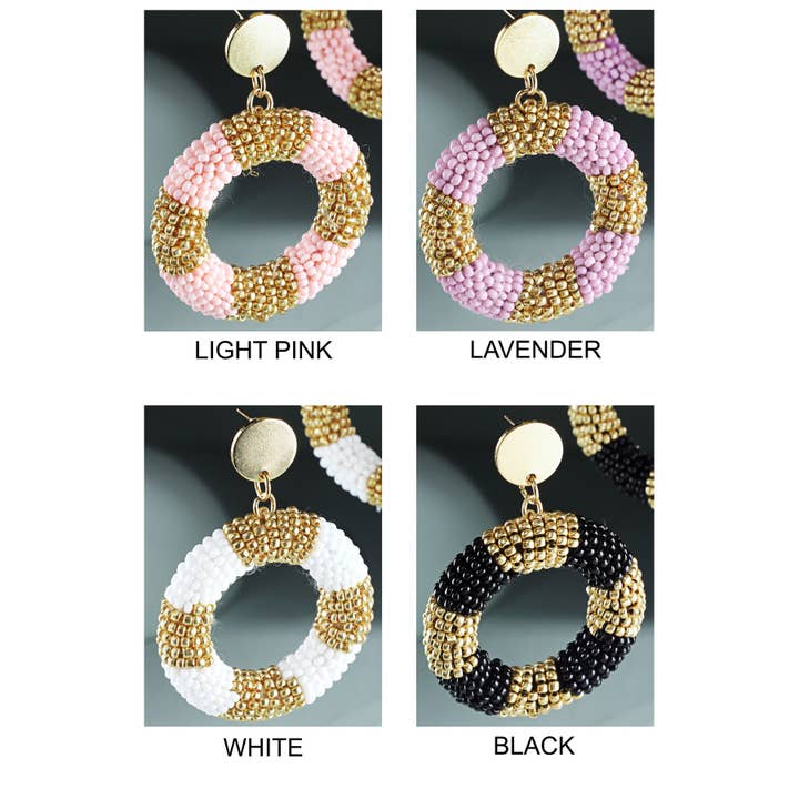 Urbanista Outlet - Wholesale Dangle Earrings - Color Blocked Beaded Ring Drop Earring