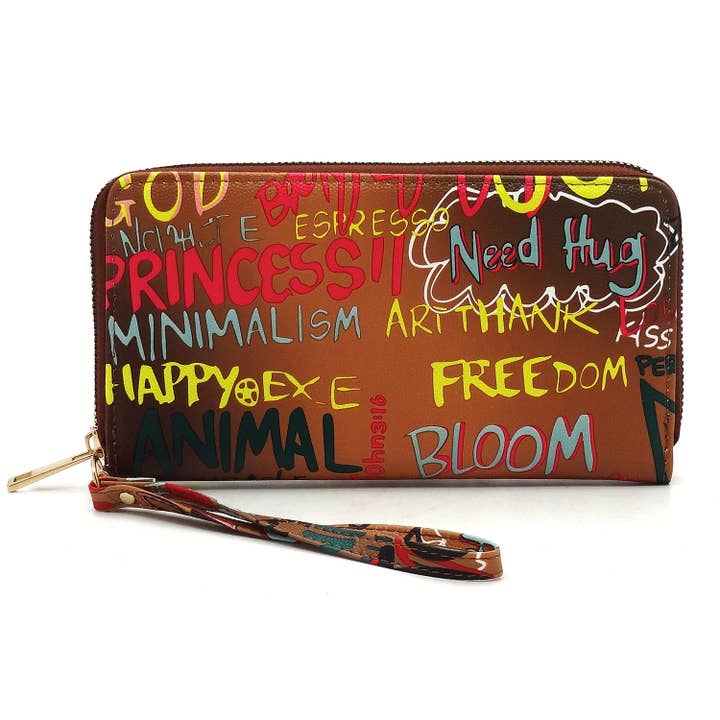 M&M HANDBAGS, LLC. - Vendita all'ingrosso Cartella - Donna - GP2728W Orologio squadrato 2 in 1 con motivo Queen Bee Multi Graffiti2