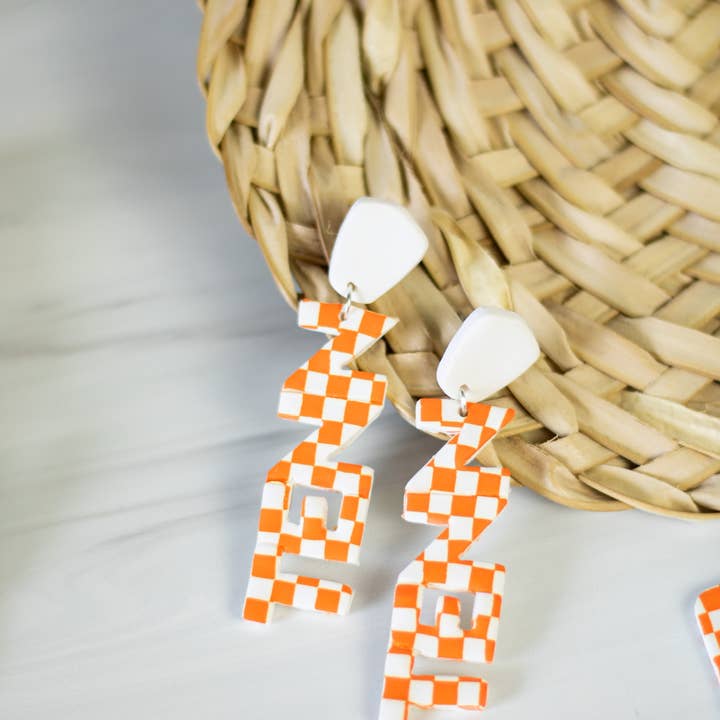 EJ Clay Co - Venta al por mayor Pendientes colgantes - Colección Orange & White Checkered - TN6