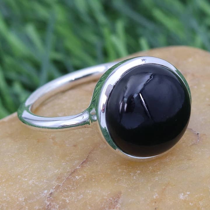 Black Onyx Ring: 925 Solid Silver Cabochon Handmade Jewelry for wholesale by Jay Jools