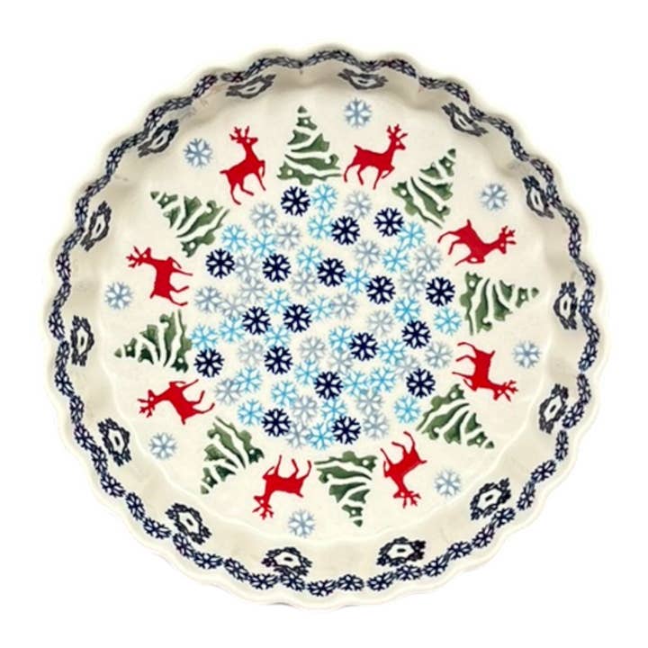Plat à quiche, rond, 7,5" petit dans "Reindeer Games" par Manufaktura | F055T-BL07 pour la vente par Polish Pottery Outlet
