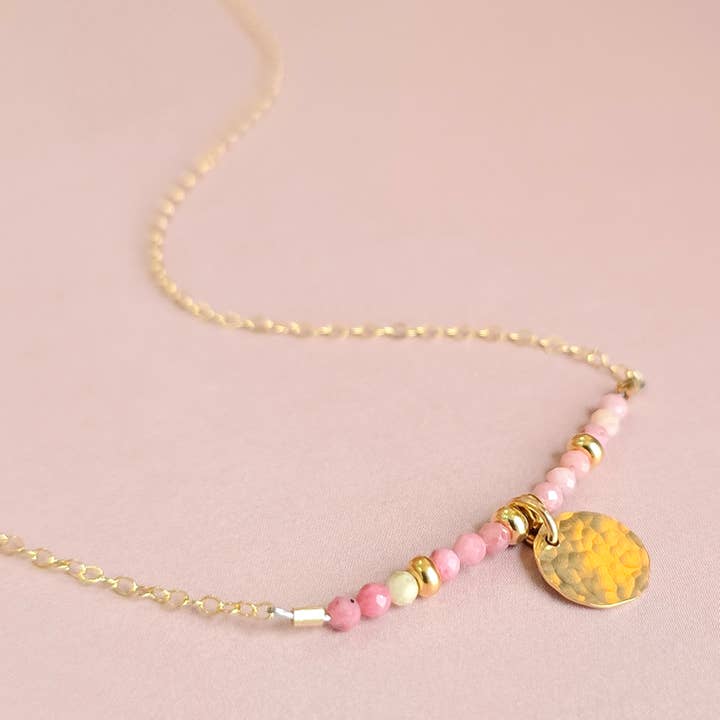 Collier Impératrice Rhodochrosite - Plaqué Or 14k pour la vente par Kuriosities