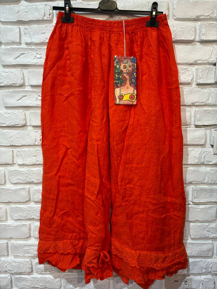 la maison des fibres naturelles - Wholesale Broek - Dames - Elegante broek met opengewerkt borduurwerk 9204 van 100% linnen