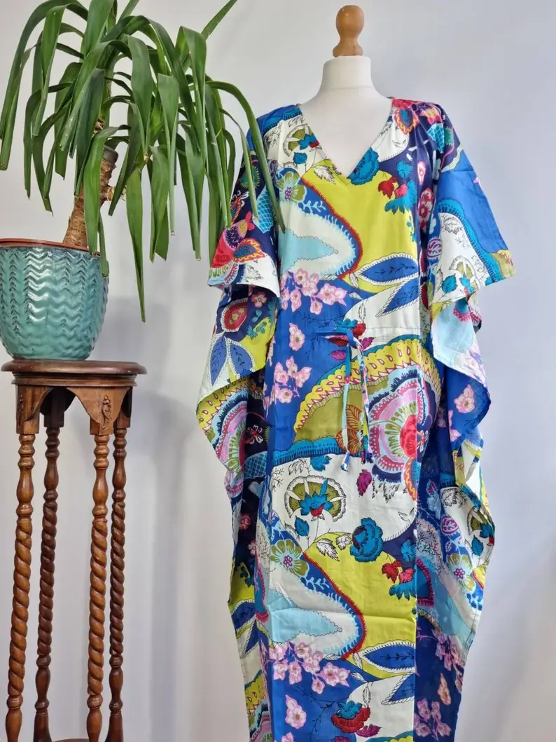 Essential Designs London – wholesale Kaftan – Women's – Pure Cotton Kaftan Long Dress In Vibrant Shade4