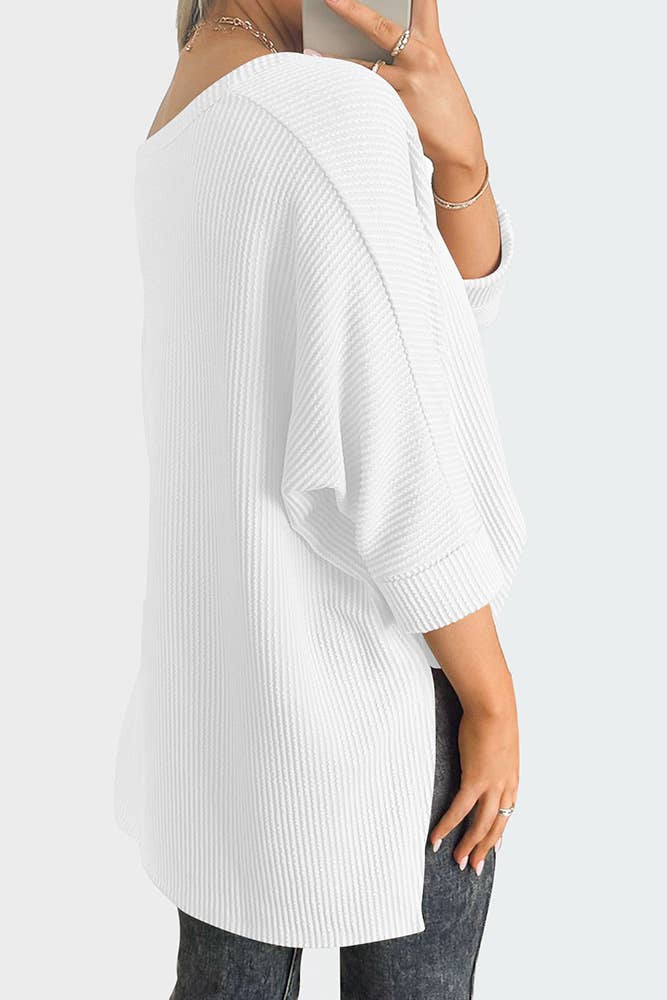 UNISHE - Vente Haut en maille – femme - Top texturé uni à manches chauve-souris à col en V ASJP0943