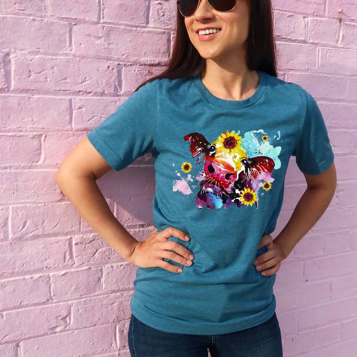 TRASFERIMENTI DI MUCCHE AD ACQUERELLO per la vendita all'ingrosso da parte di Sunfire Tees