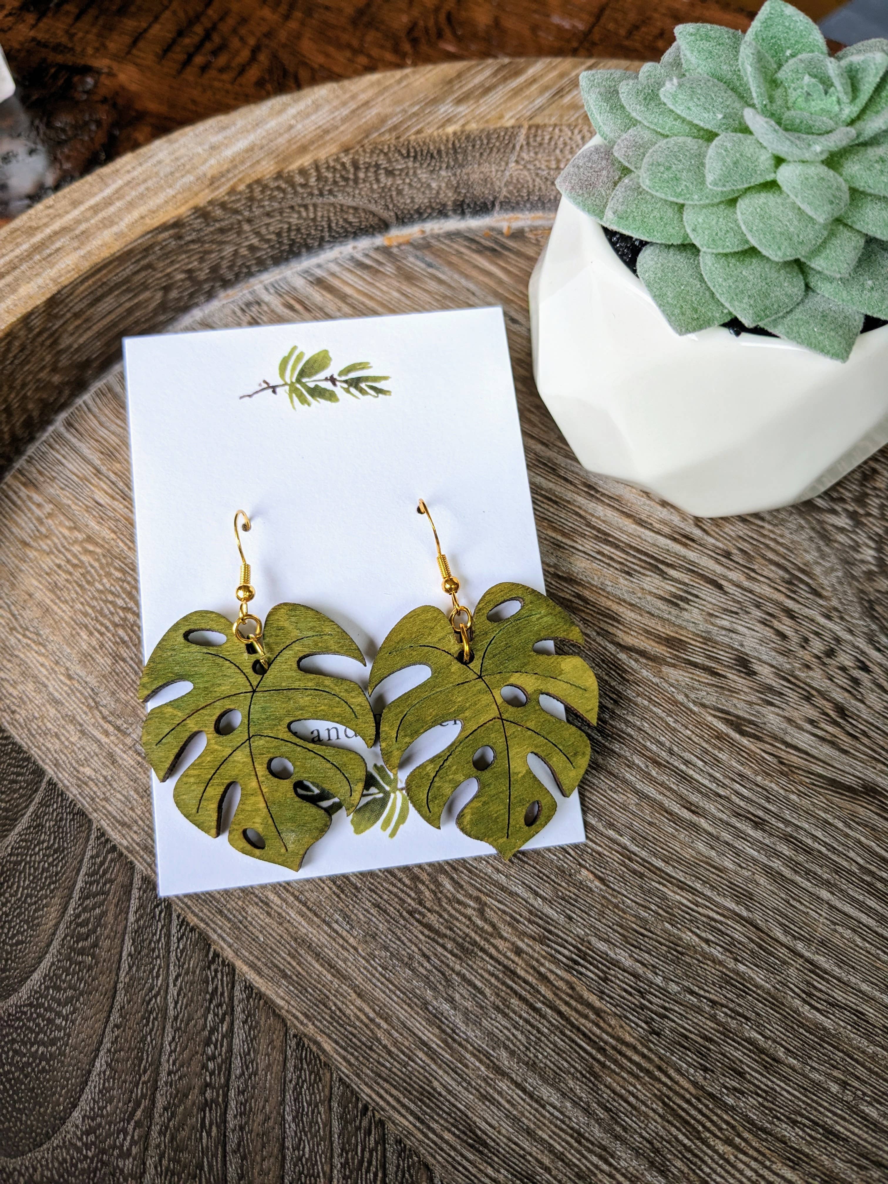 Stag and Branch - Wholesale Dangle Earrings - Monstera Wood Earrings | Monstera Deliciosa Dangle Earrings3