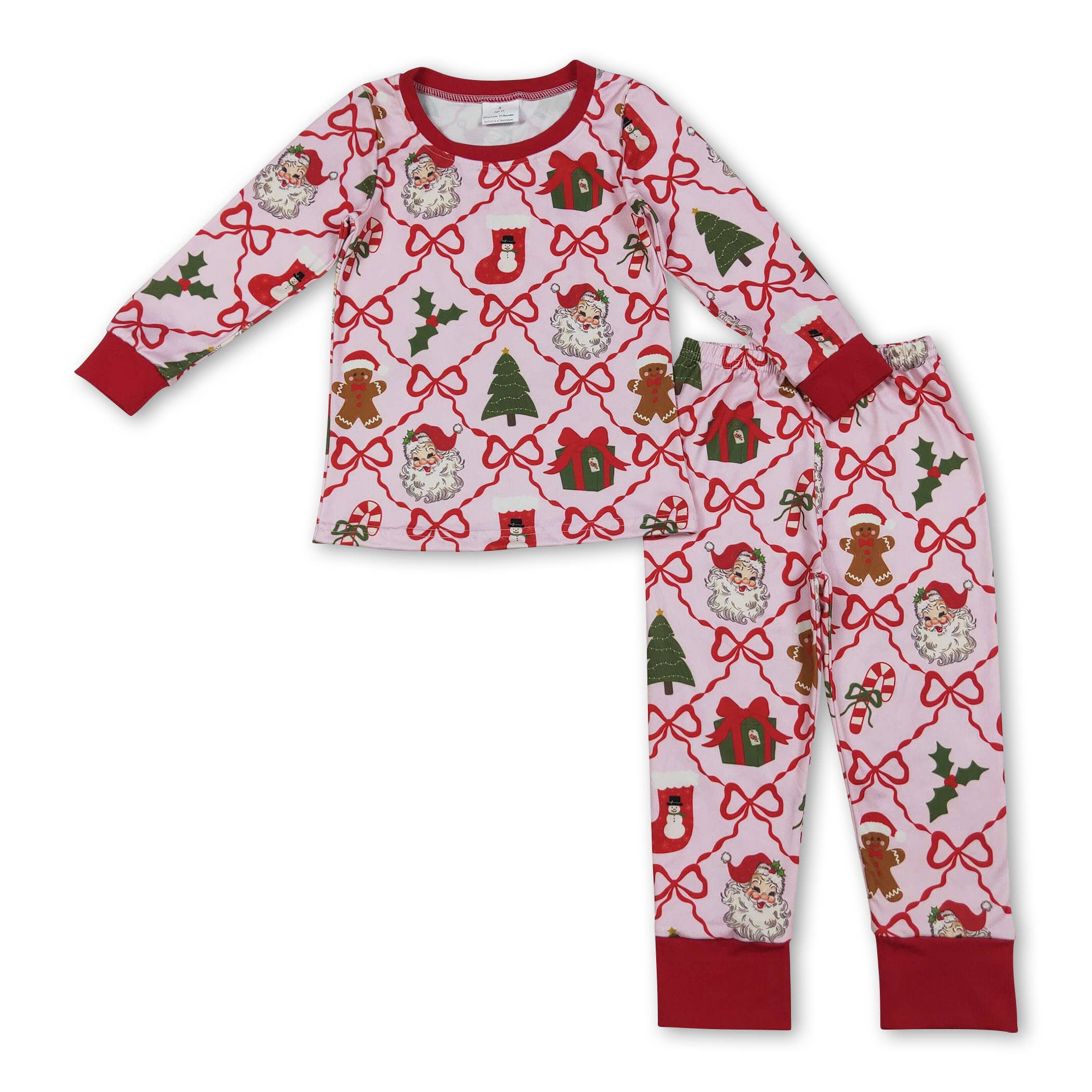 Yawoo Garments - Wholesale Jumpsuit - Baby - Red bow santa gingerbread baby Christmas zipper romper3