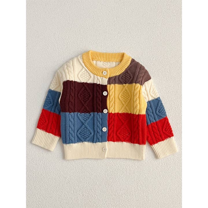 Cardigan de punto unisex para bebé y niños con diseño otoñal y parche de colores para venta al por mayor de MyKids-USA®