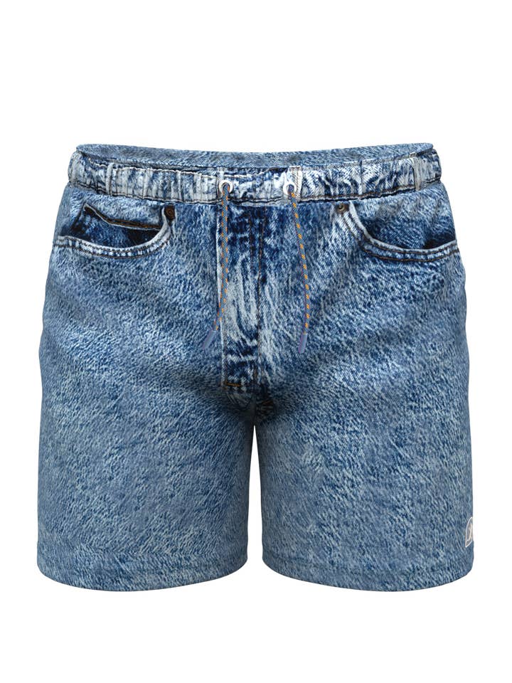 Shinesty, Inc - Wholesale Swim Bottoms - Men's - Jackson Jort | Denim USA Ball Hammock® Pouch 8" Swim Trunks