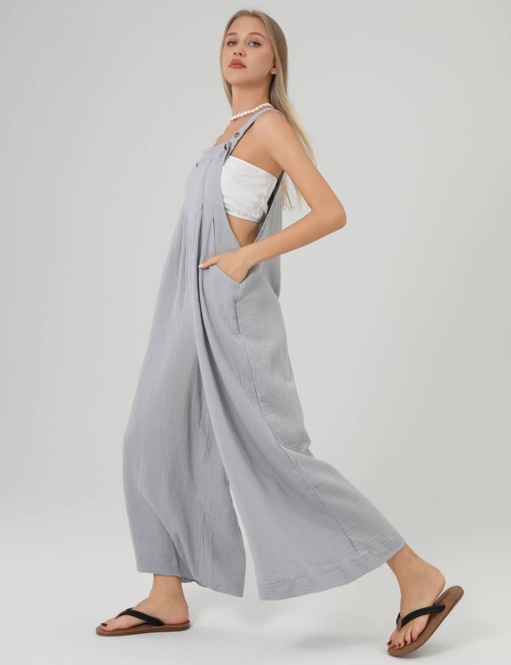 Sweetkama - Venta al por mayor Peto - Mujer - Mono suelto de crepé liso para mujer SKJ16217