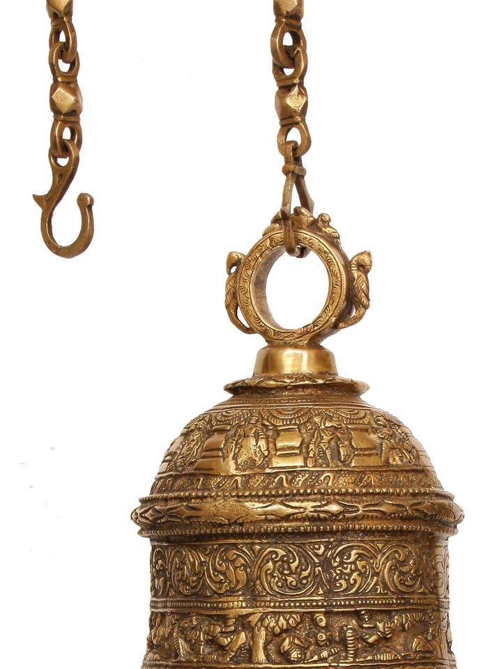 Cloche suspendue du temple de Dashavatar en laiton pour la vente par Exotic India Art