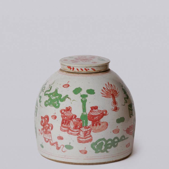 Cobalt Guild - Wholesale Decorative Jar - Pink & Green Rustic Porcelain Ancient Treasures Large Jar