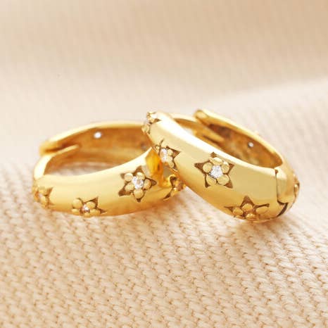 Lisa Angel - Wholesale Huggie Earrings - Crystal Daisy Star Dome Huggie Hoop Earrings0