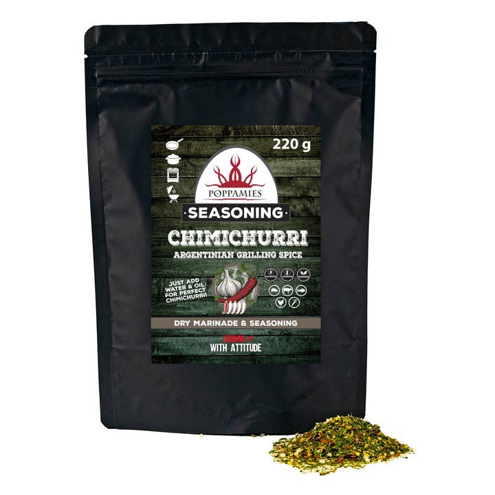 Poppamies Chimichurri BBQ Rub, Dry Marinade & BBQ Seasoning Perfect for Fish, Vegies, Chicken, Pork, Beef - Great in The Grill, Barbecue, Oven, Boiler and Pan - Large Pack (220g) for wholesale by Lukata LTD
