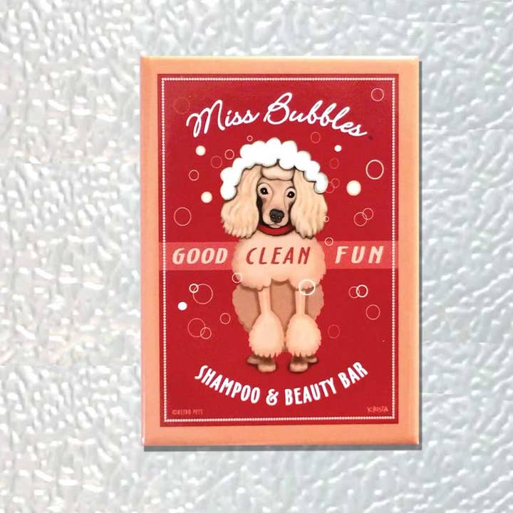 Retro Pets - Wholesale Magnet - Pink Poodle 'Miss Bubbles' Refrigerator Magnet 4-Pack