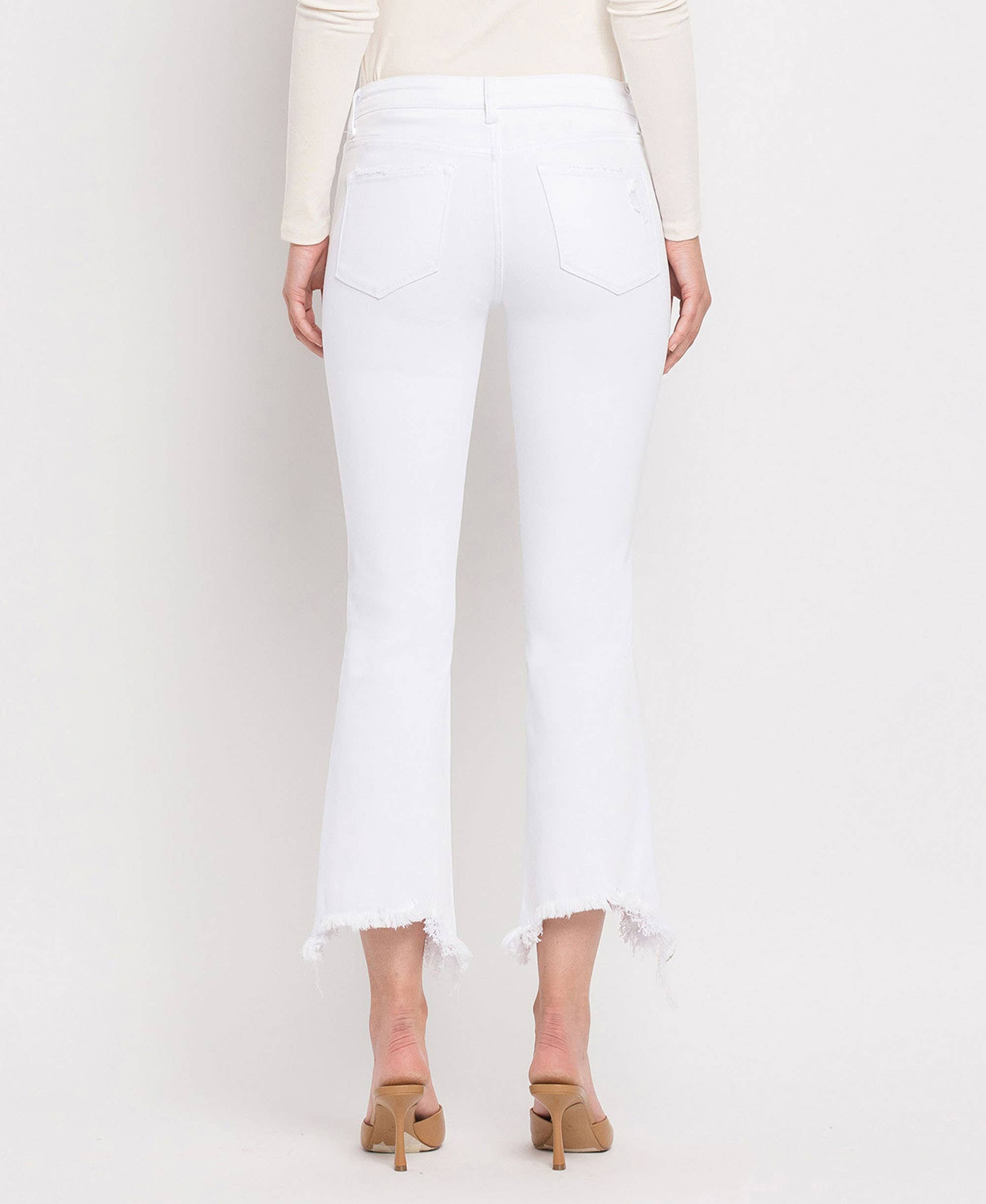 OPTIC WHITE MID RISE DISTRESSED HEM ANKLE BOOTCUT JEANS T6047WH for wholesale on Faire1