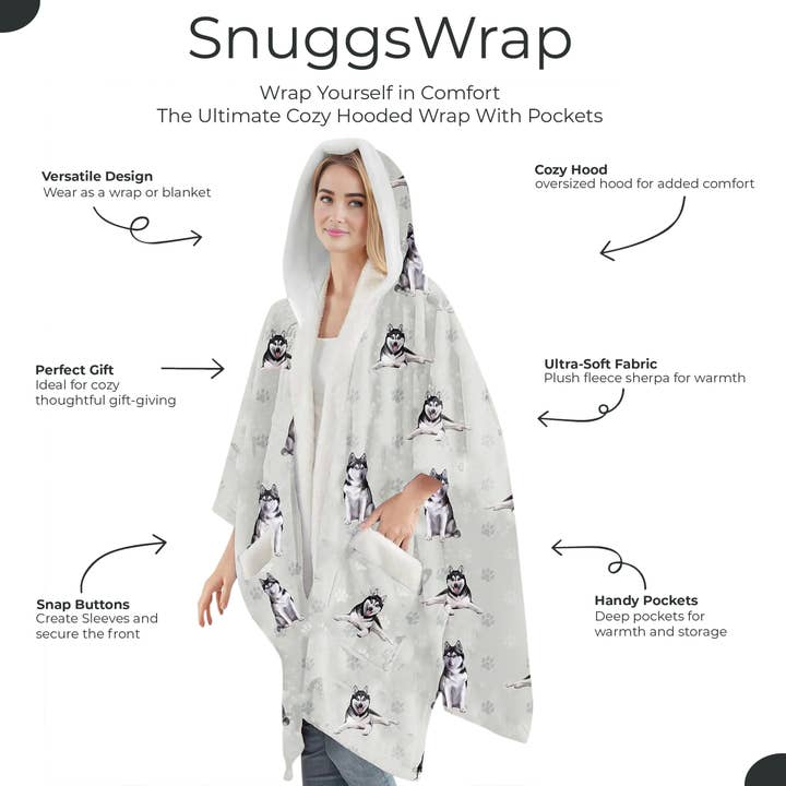 E&S Pets – wholesale Hoodie – Unisex – Siberian Husky Snugg Wraps with Hoodie – Ultra Soft Sherpa Fleece Wrap for Pet Lovers1