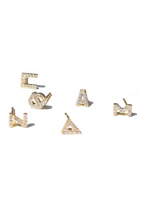 Gold 14k Pave Greek Letter Studs PREPACK for wholesale on Faire3