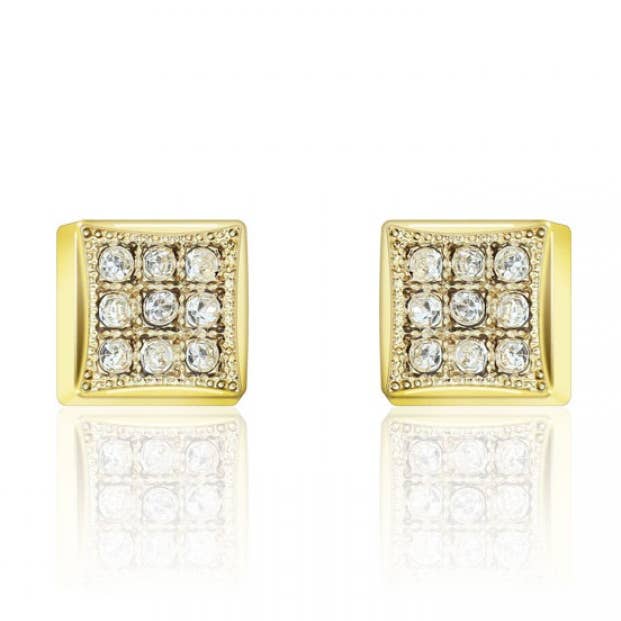 PAR DE PENDIENTES CUADRADOS DE ACERO INOXIDABLE CON PAVÉ DE GEMAS para venta al por mayor de CRAVE