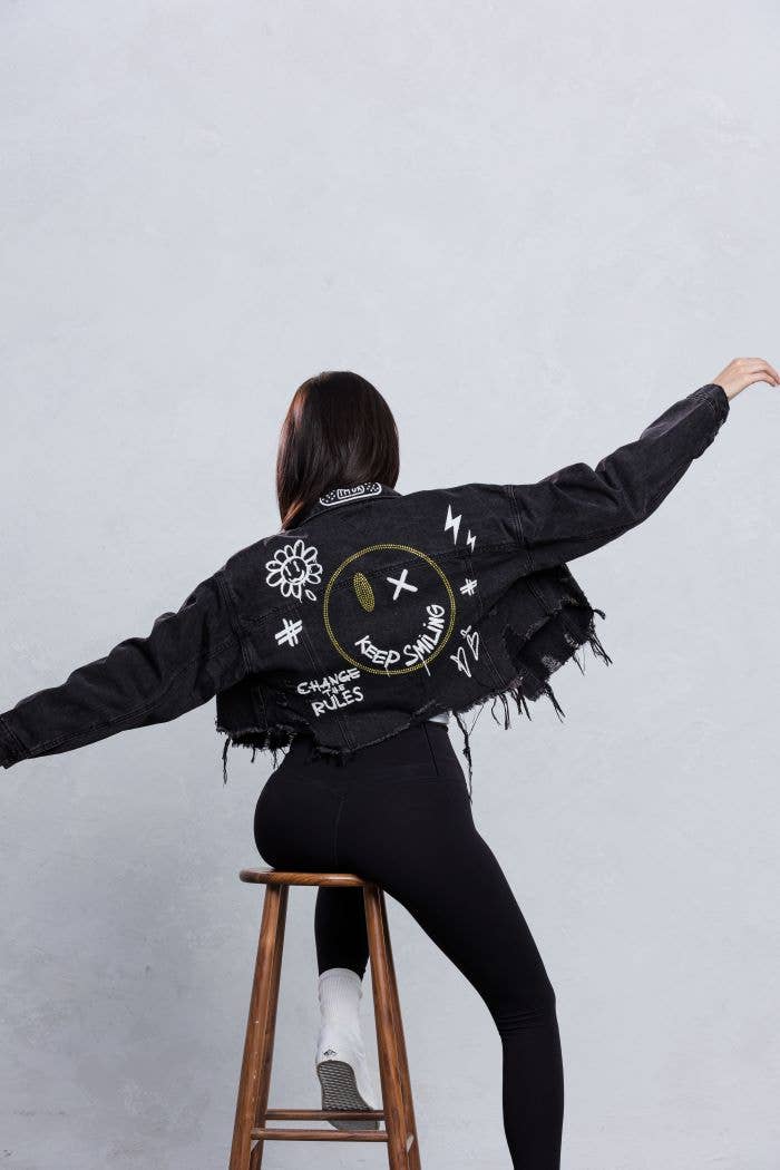 Trio Urban - Vente Veste en jean – femme - Veste en jean à strass Keep Smiling1