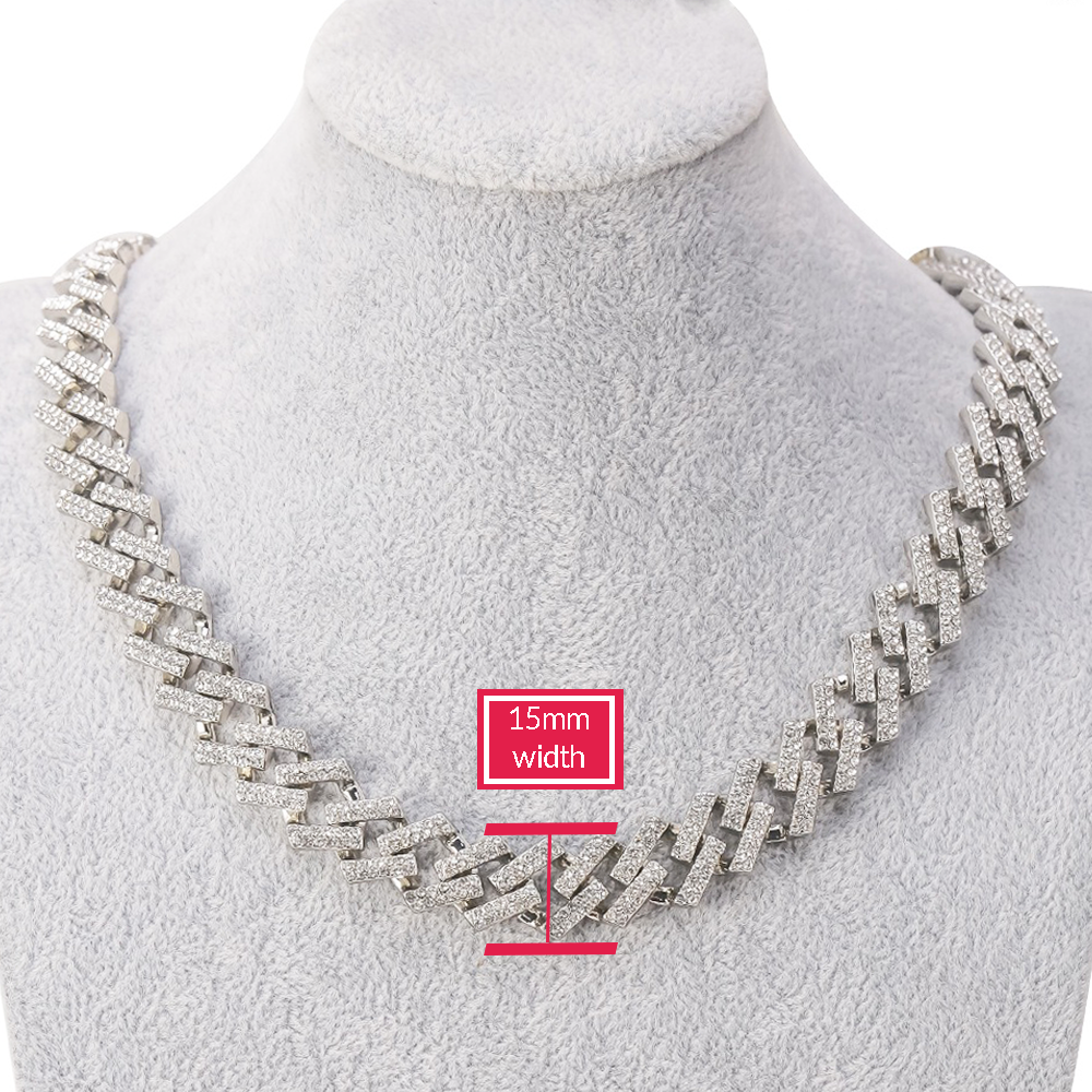 EMESLY - Wholesale Link & Chain Necklace - 15mm Solid Miami Cuban Link Chain Silver Necklace1