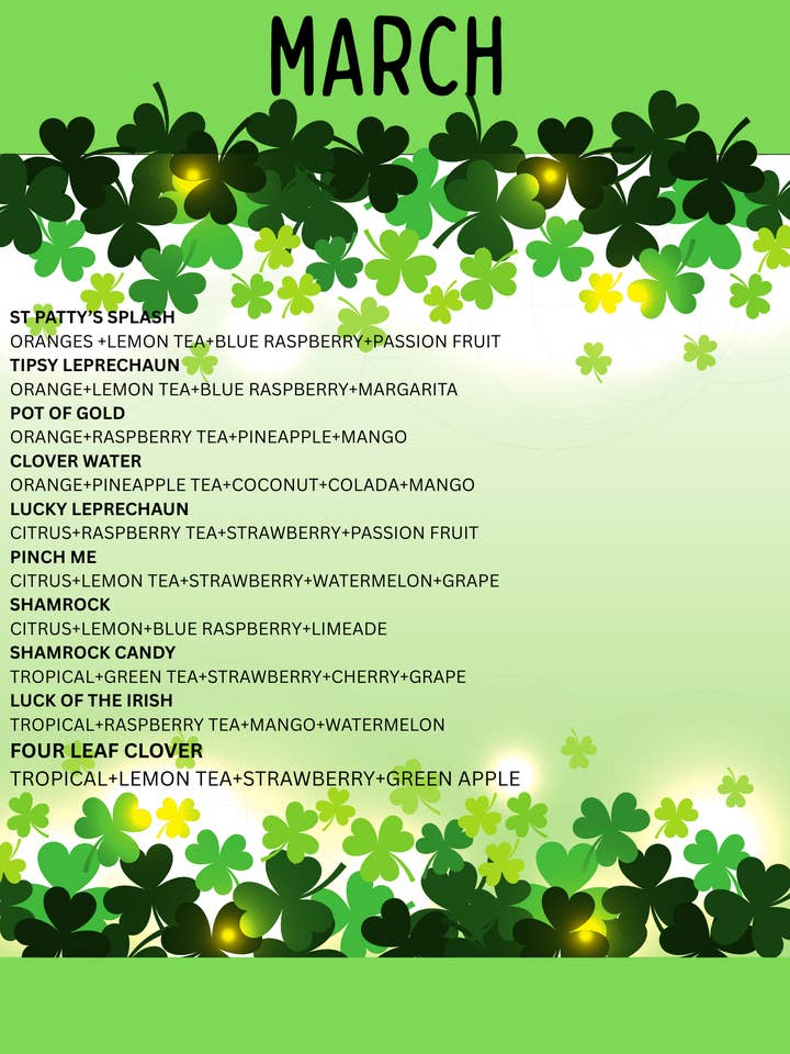 MARCH TEA MENU for wholesale by The Savvy Cactus