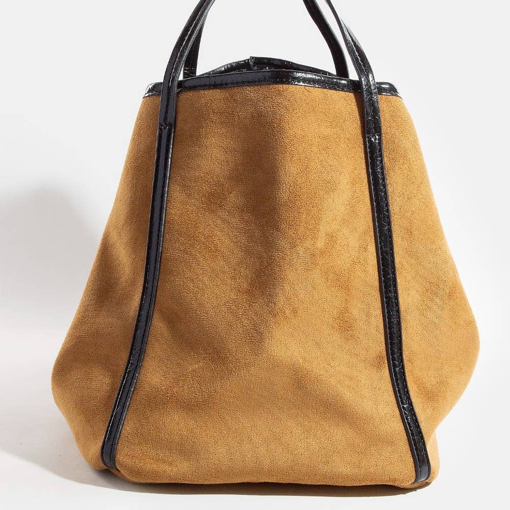 Collections by Fame Accessories - Wholesale Tote Bag - Women's - Suede Tote Leather Trim Shoulder Strap5