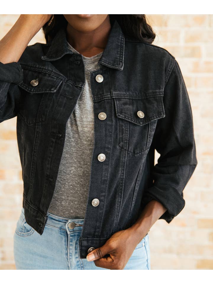 Sunflower Motherhood - Wholesale Denim Jacket - Women's - Black Denim Mama Jacket | Stylish Jean Jacket for Trendy Mom