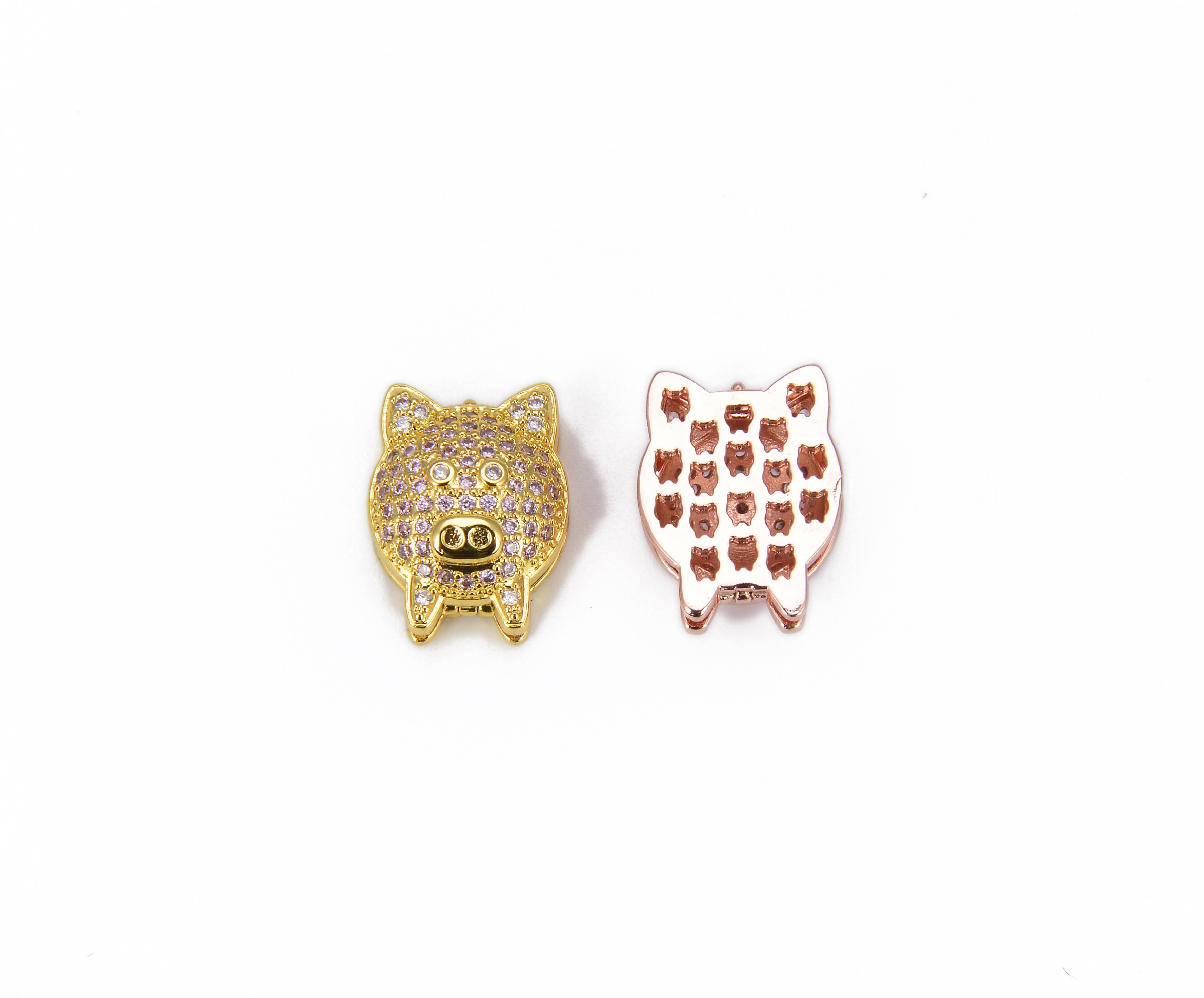 findings4uGem – wholesale Individual charm/pendant – Pig Slider Bead Charm in Gold Filled CZ Micro Pave, BD0012
