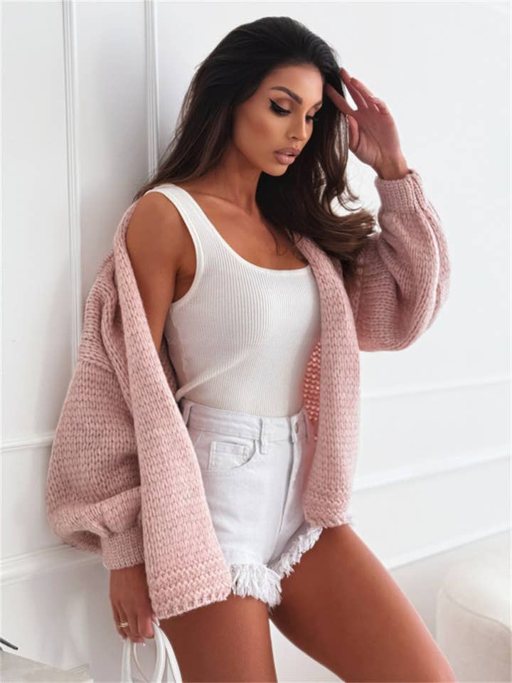 Hope & Sunshine - Wholesale Cardigan - Women's - Chunky Knit Lantern Sleeve Cardigan17