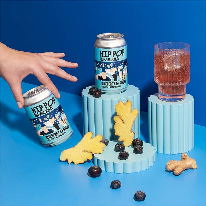Hip Pop - Wholesale Kombucha - Vegan Kombucha Drink - Blueberry Ginger x 24 - Probiotic2