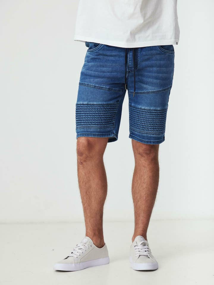 Briggs Medium Blue Elastic Denim Short for wholesale by BLKWD APPAREL