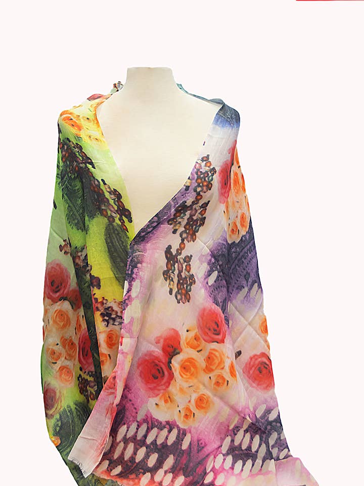 Roubada de lã floral rosa e verde por atacado de ROGER LAHMY