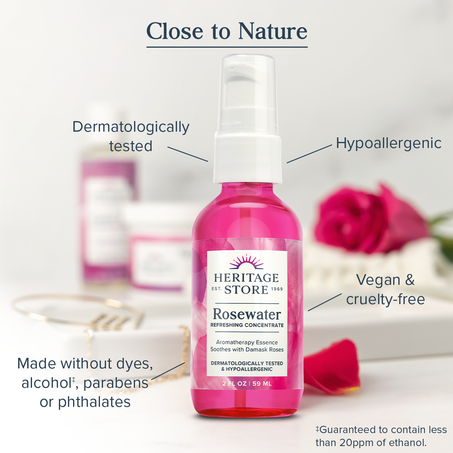 Heritage Store - Wholesale Face & Body Mist/Water - Rosewater Concentrate 2 oz2