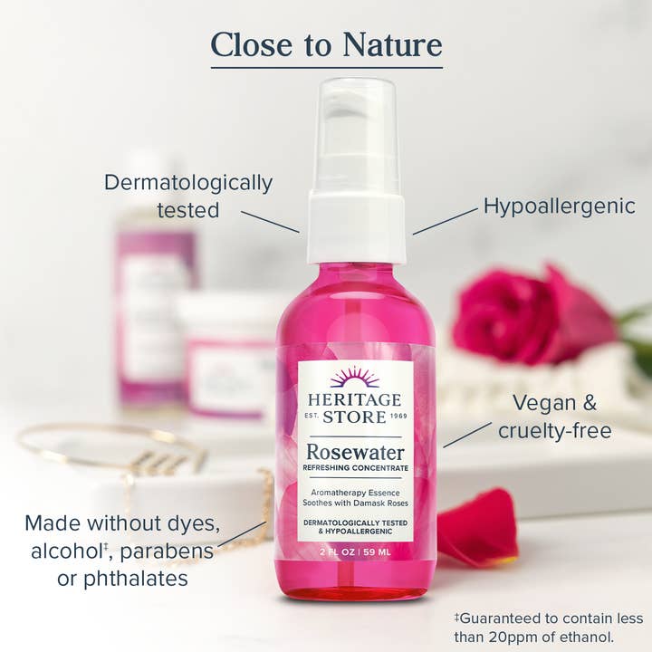 Heritage Store - Wholesale Face & Body Mist/Water - Rosewater Concentrate 2 oz2