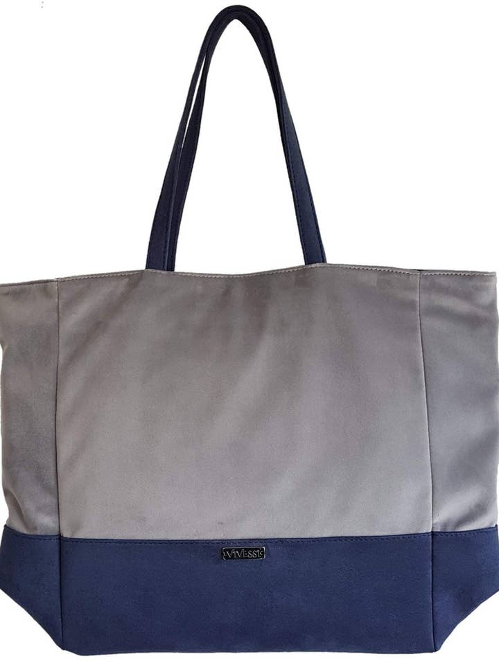 Luxury Vegan Blue and Grey Large Tote Bag for wholesale by Vivessi