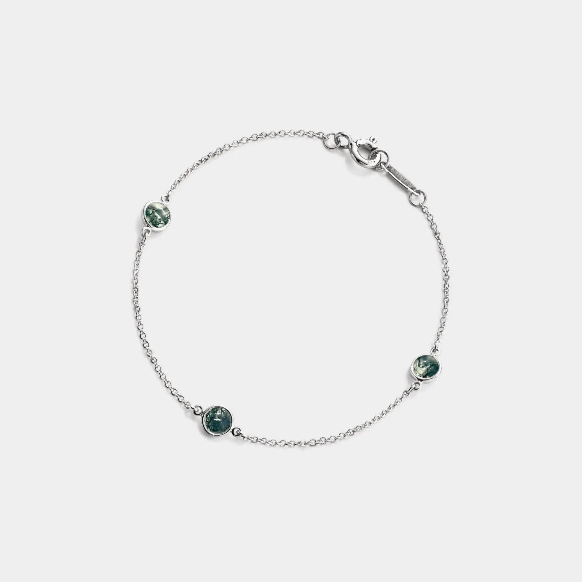 Perimade & Co. LLC - Wholesale Charm/Dangle Bracelet - Natural Moss Agate Station Bracelet in 925 Sterling Silver1