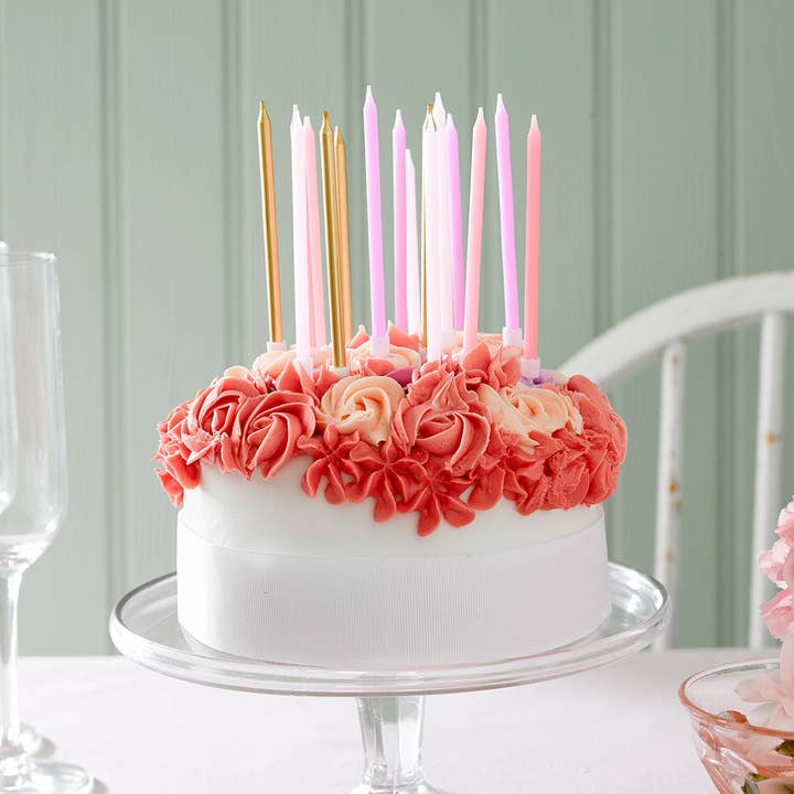 Talking Tables EU - Wholesale Cake Candle - Long Pink and Gold Birthday Candles | 16 Pack |