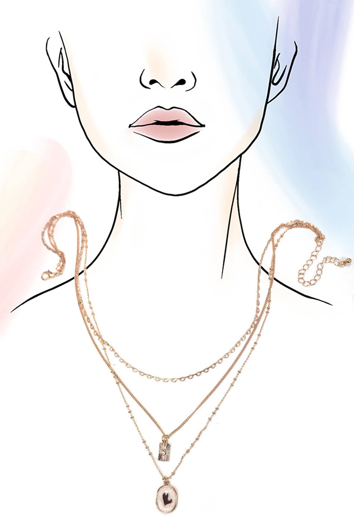 OR COLLIER PENDENTIF CŒUR EN ÉPOXY MULTICOUCHE | 80N1265 en vente sur Faire2