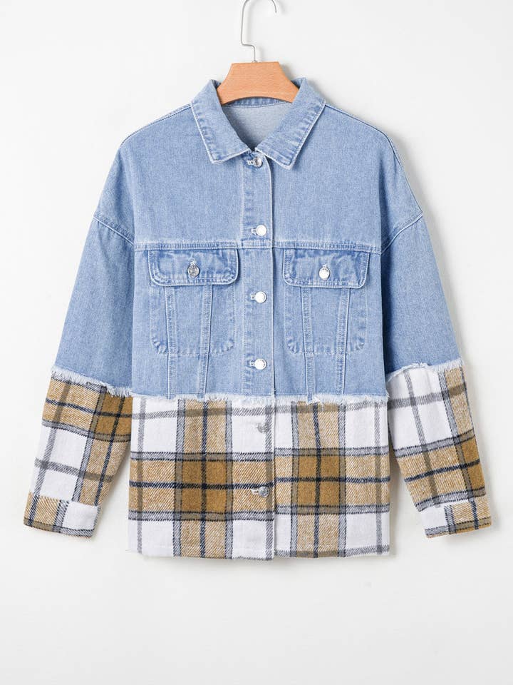 Sofia Plaid Patchwork Oversized Jacket for wholesale by Poppy Lee Lane