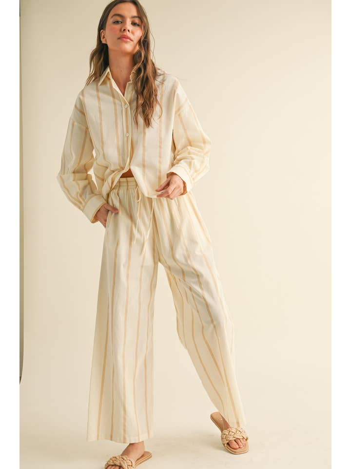 MIOU MUSE - Wholesale Pants - Women's - P4447ST STRIPE STRAIGHT LEGS PANTS WITH ELASTIC BAND