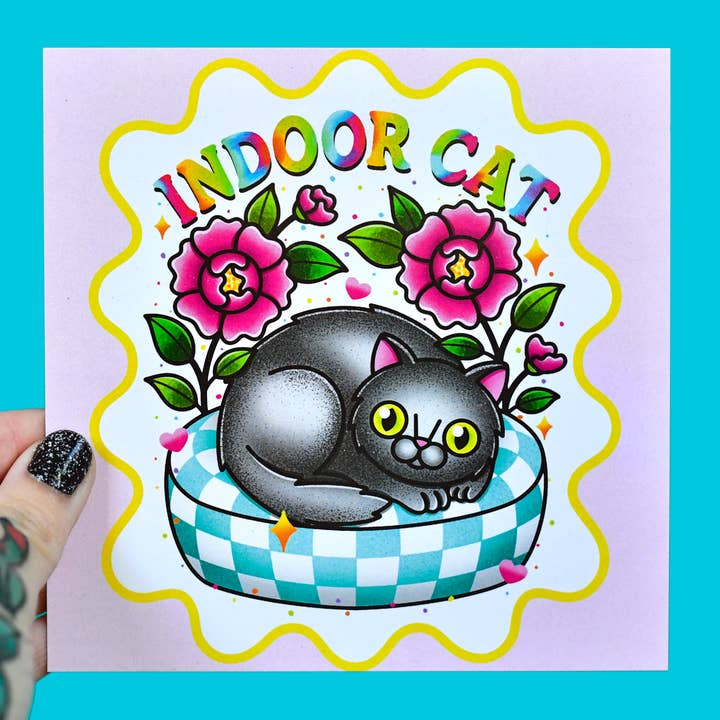 indoor cat / introvert stay home cat lady art print for wholesale by jesiiii