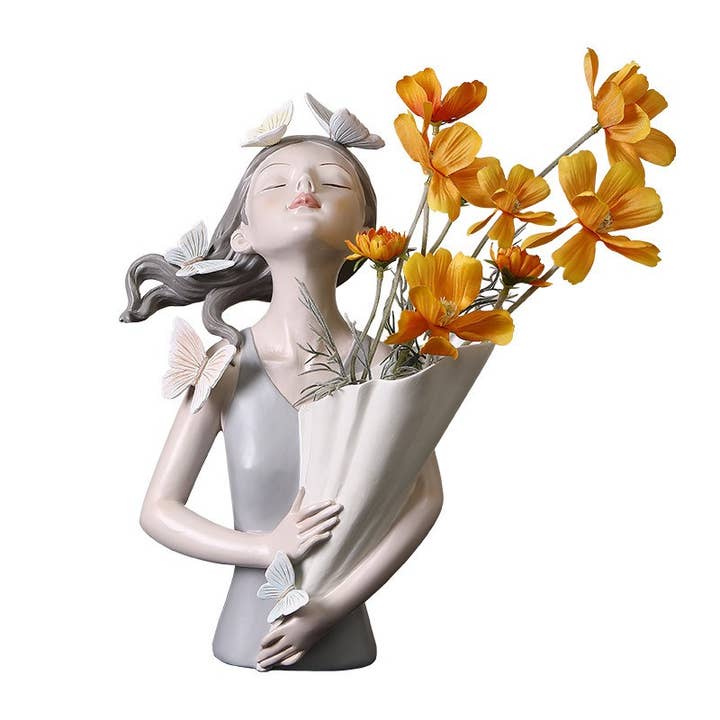 Liffy - Wholesale Vase - Nordic Girl Resin Flower Vase Modern Butterfly Sculpture10