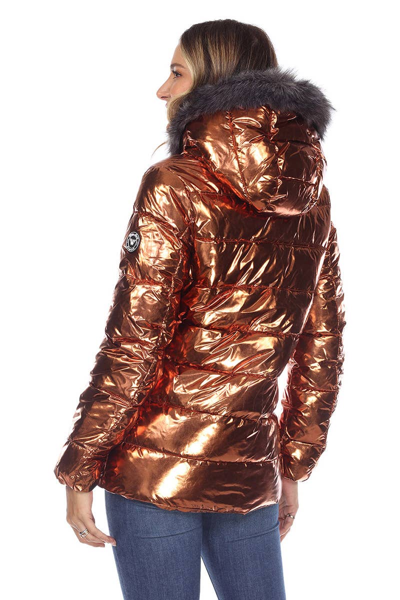 WHITE MARK - Wholesale Puffer Jacket - Women's - Women's Metallic Puffer Coat with Hoodie16