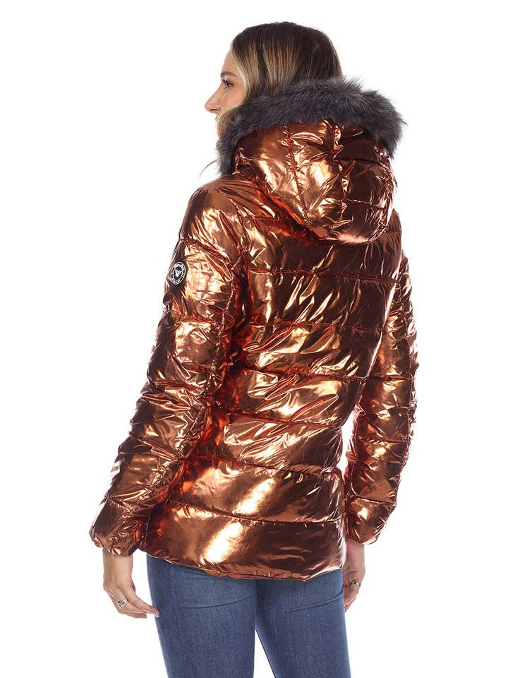 WHITE MARK - Wholesale Puffer Jacket - Women's - Women's Metallic Puffer Coat with Hoodie16