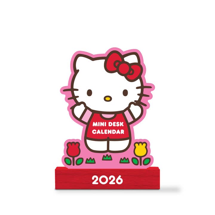 Studio Oh! - Wholesale Calendar - 2026 Hello Kitty Playful Pink Mini Desk Calendar with Wood